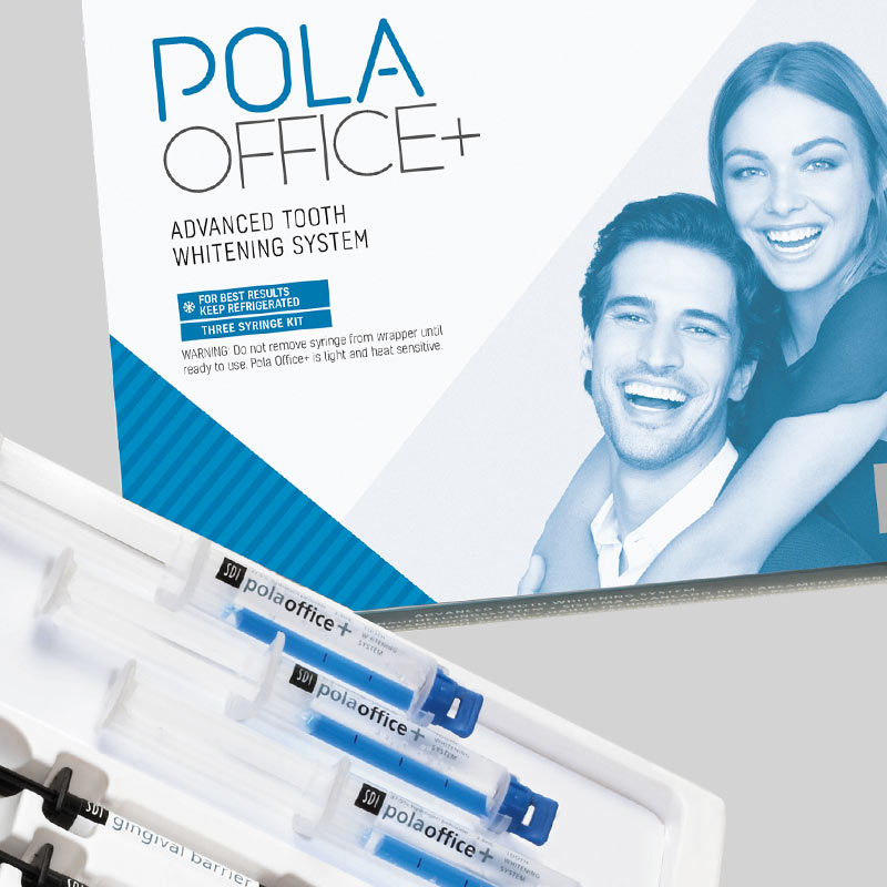 The pola in office whitening kit displayed with all the gels and syringes